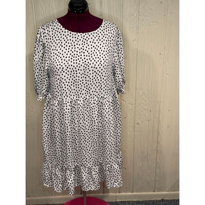 The Drop White Black Polka Dot Tiered Dress XL
